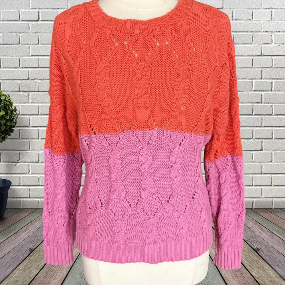 Anthropologie Coincidence & Chance Sweater Sz S Purple Pink Colorblock Cable USA